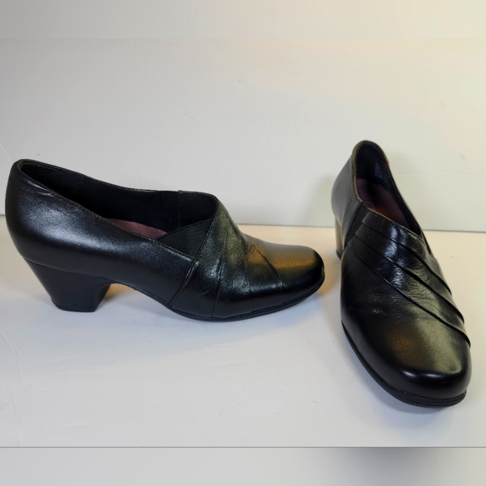Dr. Scholl's Black Leather Pleated Cusion Flex Sole 2" Shoes Ankle Booties S 7M